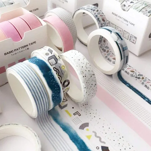 Miniatura 4 de Juego de 5 Rollos de Cinta Washi Creativa Básica Delgada Cintas Decorativas para Artes, Manualidades DIY, Diarios de Viñetas, Planificadores, Punto