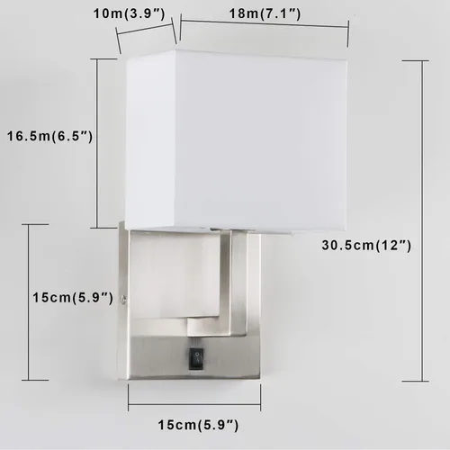 Miniatura 3 de PERMO Juego de 2 lámparas de pared individual con pantallas textiles blancas y botón de interruptor de encendido/apagado, pequeñas lámparas modernas