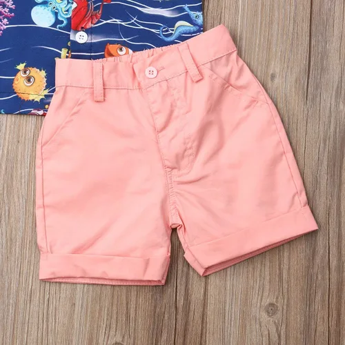 Miniatura 24 de Conjunto de camisa de manga corta con botones y pantalones cortos casuales con diseño de flamingo, para bebés y niños de 1 a 6 años, atuendos