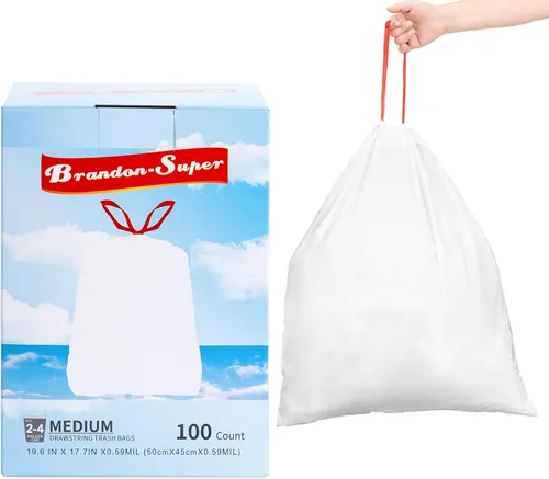 Bolsa de basura pequeña de 4 galones con cordón para botes de basura pequeños de 2 a 4 galones, oficina, cocina, baño, elástico grueso (100 unidades)