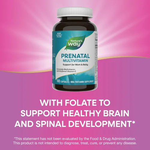 Miniatura 4 de Nature's Way Multivitamínico prenatal, con folato para un cerebro saludable y desarrollo espinal*, vitamina C tamponada, vitaminas B, 180 cápsulas