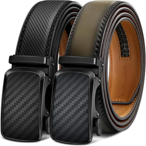 Miniatura 25 de BULLIANT - Paquete de 2 cinturones de cuero con trinquete para hombre, ajustables, corte de 1 3/8 para un ajuste perfecto, regalo para hombre