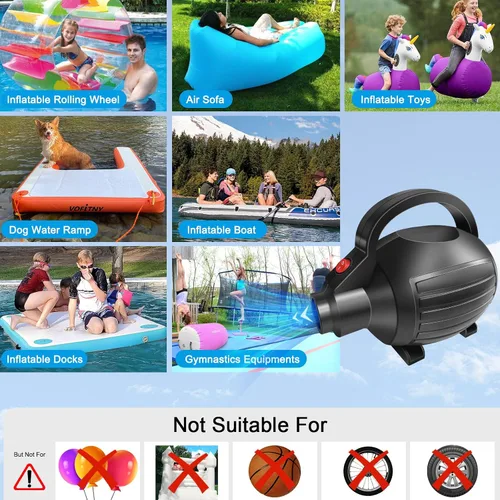 Miniatura 5 de VOFiTNY Bomba de aire eléctrica para inflables, bomba de colchón de aire de 600 W, bomba de cama portátil para colchoneta de gimnasia, piscina