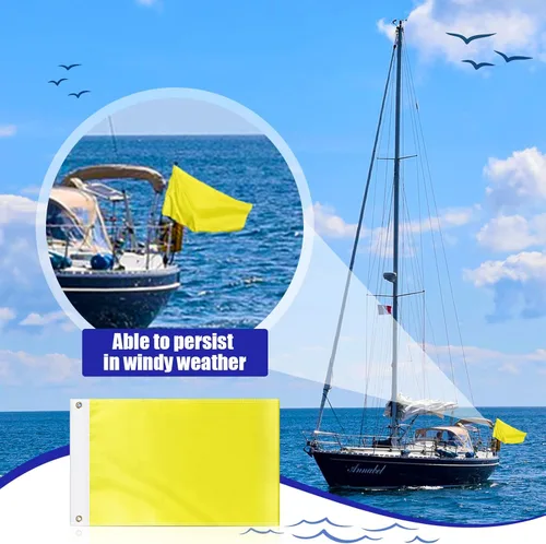 Miniatura 6 de Boyiee 2 banderas amarillas de cuarentena náutica en blanco, banderas de mensaje de cuarentena de color sólido, bandera de nailon para barco de vela