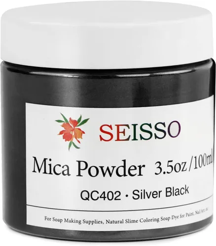 SEISSO Polvo de mica – 3.5 oz/100 g de resina epoxi natural de color negro plateado pigmento en polvo para hacer jabón, slime, uñas, pintura,