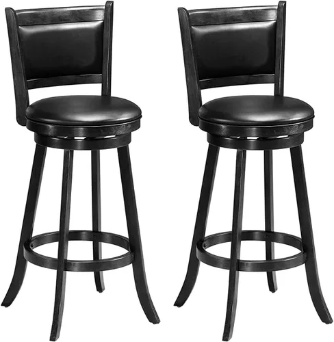 Miniatura 12 de ERGOMASTER Taburetes de bar giratorios de 24 pulgadas con respaldo, madera de caucho, negro, juego de 2