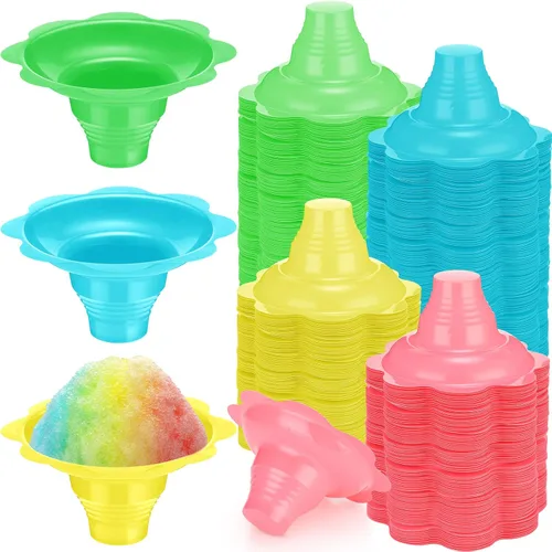 Miniatura 10 de Eaasty 300 tazas de hielo afeitado de flores coloridas de 4 onzas, tazas de cono de nieve de plástico, a prueba de fugas, cuencos de helado