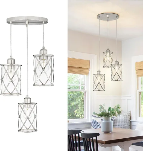 Miniatura 26 de CH9176BK-3PK - Luces colgantes de cristal para isla de cocina, paquete de 3, iluminación colgante de cocina negra sobre la isla con varilla, moderna
