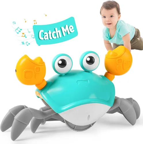 Juguete para bebé de cangrejo gateante, juguete para tiempo boca abajo para bebés de 3, 6, 9, 12, 18, 24 meses, cangrejo sensorial interactivo para