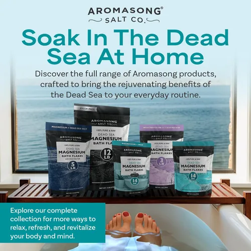 Miniatura 7 de Aromasong Copos de magnesio para baño del mar muerto, paquete resellable de 4 libras, copos de cloruro de magnesio, sal de baño orgánica relajante