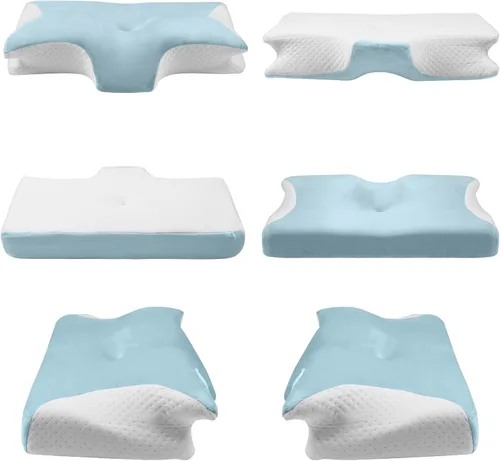 Miniatura 6 de Almohada para alivio del dolor de cuello Almohada ortopédica para dormir cervical mejor antiarrugas terapéutica ergonómica espuma viscoelástica Azul