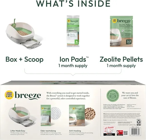 Miniatura 10 de Purina Tidy Cats - Sistema de caja de arena, kit de iniciación del sistema BREEZE, caja de arena, pellets y almohadillas Verde