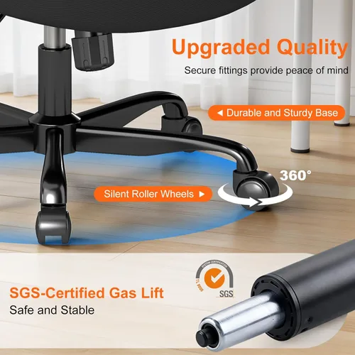 Miniatura 8 de Silla de oficina ergonómica, cómoda silla de escritorio de malla con reposabrazos abatibles y ruedas de rodadura suave, silla de computadora