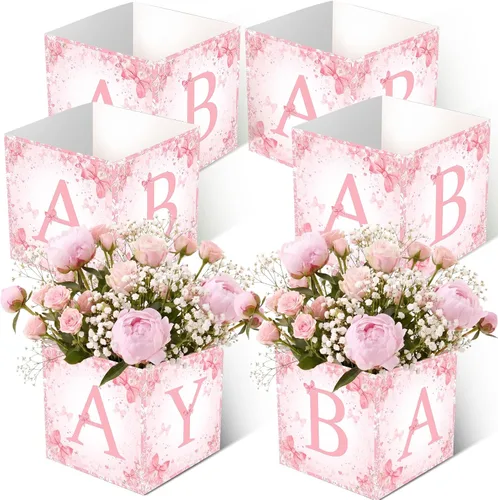 Miniatura 11 de Bucherry - 6 cajas de centro de mesa de baby shower con letras de "bebé", cajas de flores, decoración de mesas para baby shower, cumpleaños, Azul