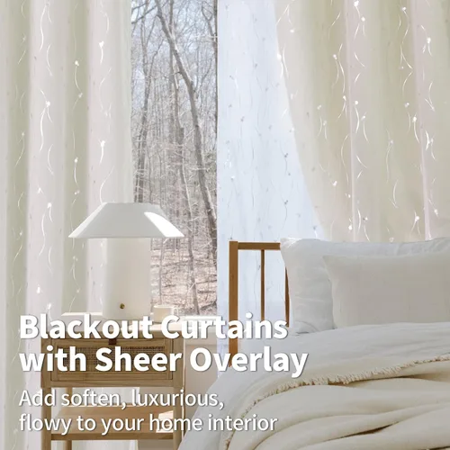 Miniatura 3 de BGment Cortinas de oscurecimiento de habitación con superposición transparente, cortinas de tul estampado plateado de doble capa para sala de estar