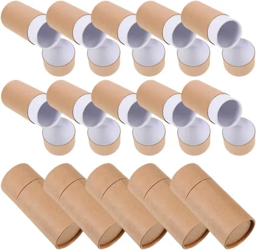 Miniatura 7 de 15 cajas de regalo redondas de papel kraft de 4.21 x 1.69 pulgadas, tubos de embalaje con tapas para envolver botellas de aceite esencial, tarros