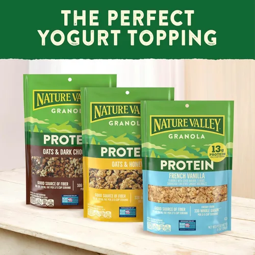 Miniatura 9 de Nature Valley Granola proteica, granola de avena y miel, bolsa resellable para aperitivos, tamaño familiar, 17 onzas