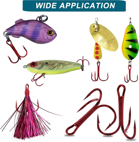 Miniatura 5 de Ganchos agudos rojos de pesca, 80/120 unidades, afilados, redondos, curvados, agudos, ganchos de acero de alto carbono para lubina, trucha, agua