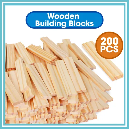 Miniatura 5 de Juego de bloques de construcción de madera, juguetes de construcción de bloques de tablones de 200 piezas, juguete educativo de madera STEM