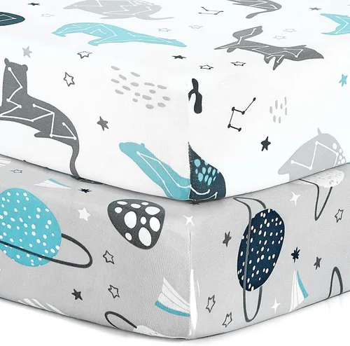 Miniatura 14 de Pack n Play Sheets, BROLEX 2 Pack Mini Crib Sheets,Stretchy Portable Fitted Playard Sheet Set, Convertible Playard Mattress Cover,Ultra Soft