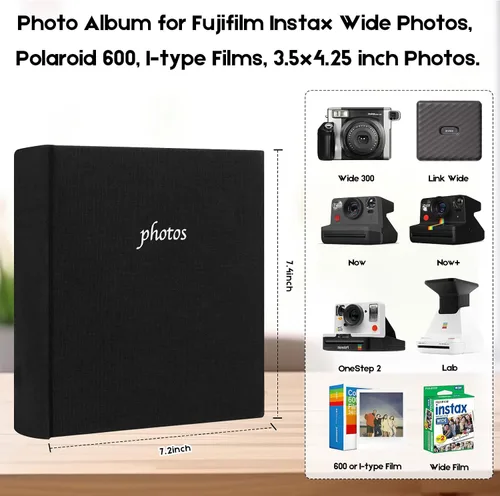 Miniatura 2 de Álbum de fotos para cámara Fujifilm Instax Wide 300, cubierta de lino, álbum de 120 bolsillos con espacio para escribir para cámara instantánea
