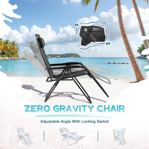 Miniatura 4 de Greesum Sillas Zero Gravity - Juego de 2 sillones reclinables ajustables de malla de acero para playa, terraza, césped, camping, patio, silla Negro
