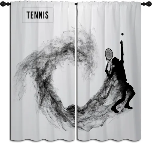 Miniatura 11 de Cortinas opacas deportivas para niños y niñas, decoración de oscurecimiento de habitación, arte abstracto de jugador de fútbol americano, silueta