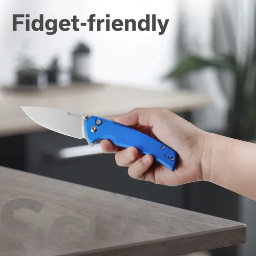 Miniatura 7 de Navaja de bolsillo con botón de bloqueo de Sencut para EDC, navaja plegable serena, muesca para el pulgar y abridor plegable, mango de aluminio