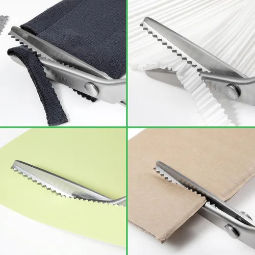 Miniatura 6 de Tijeras de tinta verde de 9.5 pulgadas, tijeras de acero inoxidable afiladas para manualidades en zigzag para tela, papel y cuero, agarre cómodo