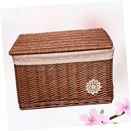 Miniatura 2 de Cesta Beatifu – Contenedores portátiles de mimbre tejidos a mano con tapa, color café, 11 x 11 x 11 pulgadas