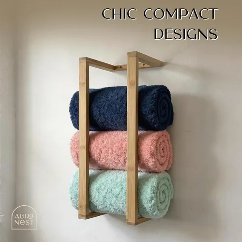 Miniatura 7 de Toalleros de bambú – Toallero vertical de madera de bambú accesorios de baño, almacenamiento, toallero de pared para toallas enrolladas para muebles