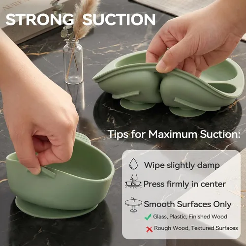 Miniatura 3 de Bufims Juego de alimentación de silicona para bebés, suministros de destete para bebés, utensilios esenciales para comer con placa de succión