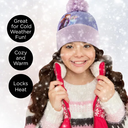 Miniatura 2 de Disney Conjunto de sombrero de invierno Frozen para niñas y guantes para niños gorro Elsa y Anna para edades de 4 a 7 años