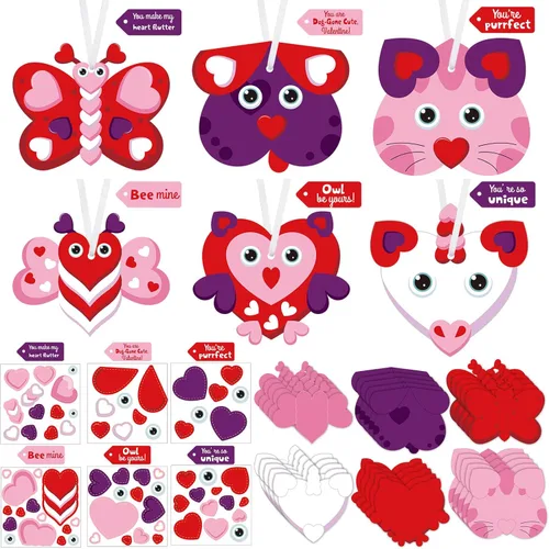 Tatuo Juego de 30 piezas de manualidades para el día de San Valentín, adornos colgantes, decoración de aula, recortes de San Valentín, calcomanías
