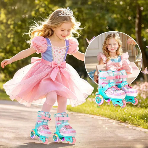 Miniatura 7 de HYKID Patines de Ruedas para Niños Pequeños, 4 Tamaños Ajustables, Iluminación Divertida, Tipo de Seguridad de Tres Puntos, Parte Superior