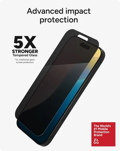 Miniatura 6 de ZAGG Glass Elite - Protector de pantalla de privacidad para iPhone 16 Pro - Filtro de privacidad de 2 vías, vidrio templado ultra resistente, 5