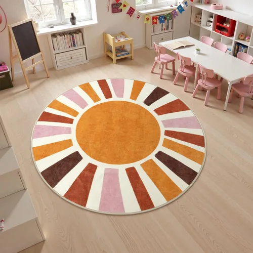 Miniatura 11 de LIVEBOX Alfombra de baño redonda retro de 3 pies, colorida alfombra bohemia suave circular para dormitorio, bonita alfombra lavable antideslizante