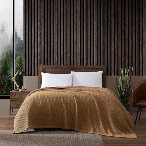 Eddie Bauer - Manta tamaño King, ropa de cama 100% algodón suave con textura de tejido gofre, 400 GSM, manta para sofá o cama (marrón)