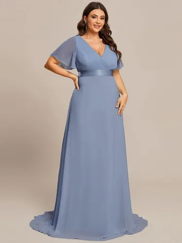 Miniatura 20 de Ever-Pretty Vestido formal para mujer, Navidad, Año Nuevo, cuello en V, gasa, talla grande, largo hasta el suelo, vestido de dama de honor