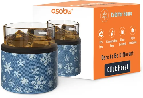 Miniatura 12 de asobu Vaso con funda para whisky, vaso de bourbon aislado con vidrio de rocas de alta calidad, sin BPA, acero inoxidable de doble pared, mantiene