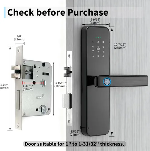 Miniatura 3 de EIYSIE Cerradura de puerta inteligente WiFi con asa, cerradura de huellas dactilares, cerradura de puerta de entrada sin llave con teclado