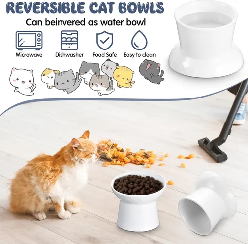 Miniatura 4 de Tanlade 4 cuencos elevados de cerámica para gatos, cuenco elevado inclinado para gatos para agua de alimentos, sin estrés, prevención de reflujo