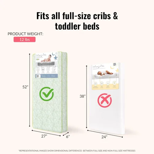 Miniatura 3 de Dream On Me Colchón de cama superior, se adapta a cunas estándar de tamaño completo y camas para niños pequeños, diseño reversible, 52 x 28 x 6