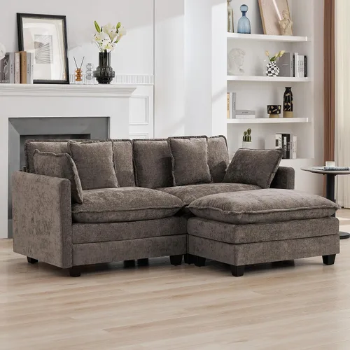 Miniatura 91 de Otomán de Sofá Moderno de Chenille Nube de 35'', Otomán Rectangular para Sofá Seccional Modular, Beige