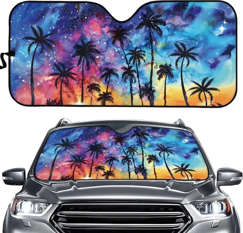 Miniatura 6 de HUGS IDEA Parasol plegable para parabrisas de automóvil, diseño de flores, bohemio, para la mayoría de los sedán, SUV, camión, parabrisas delantero