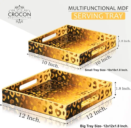 Miniatura 3 de Crocon Juego de 2 bandejas otomanas cuadradas de MDF, centros de mesa multiusos para comedor, bandejas decorativas para mesa de café, decoración