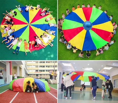 Paracaídas con asas de 8 pies, 10 pies, 12 pies, juegos de paracaídas para juegos de equipo al aire libre, sutura reforzada impermeable, también se