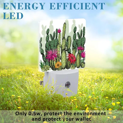 Miniatura 6 de Luz nocturna verde de suculentas y plantas de cactus enchufable a la pared con sensor de atardecer a amanecer, bonita luz nocturna para niños