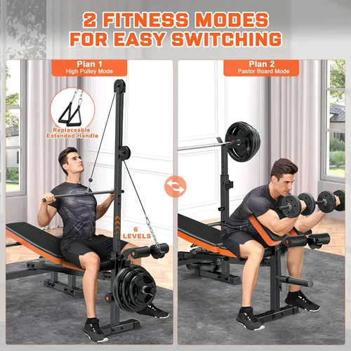 Miniatura 3 de Fostoy 880lbs Weight Bench Set with LAT Pulldow, Bench Press Rack with Leg Extension/Curl and Preacher Curl, 8 in 1 Olympic Weight Benches for Home