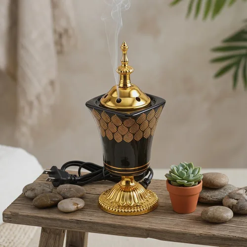 Miniatura 8 de Amosfun Quemador de incienso eléctrico, estilo árabe, incensario, hogar, oficina, decoración de mesa, yoga, spa, aroma, ornamento, enchufe de EE. UU